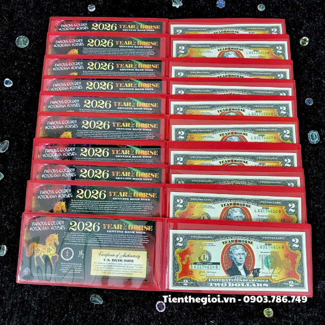 Combo 10 Tiền 2 USD Hình Con Ngựa Mạ Vàng 2026